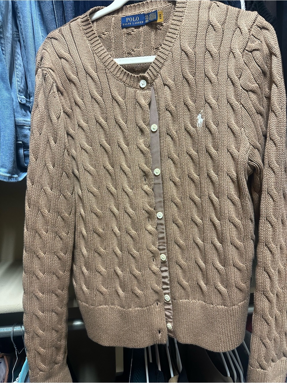 Polo Ralph Lauren Cable-Knit Cotton Cardigan Brown XXL